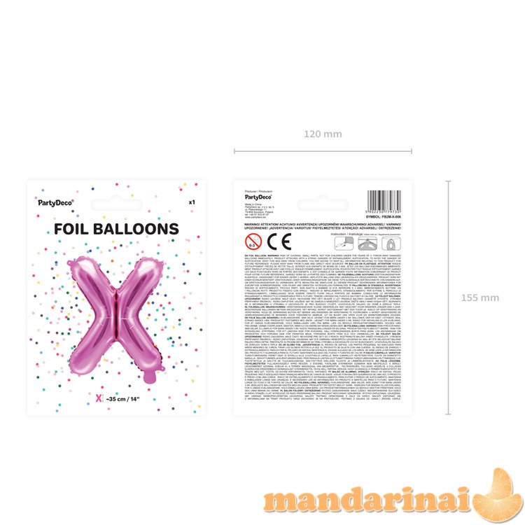 Foil Balloon Letter X , 35cm, dark pink