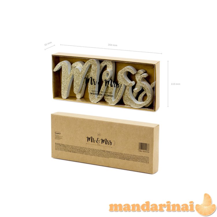 Wooden inscription Mr & Mrs, gold, 50x10cm