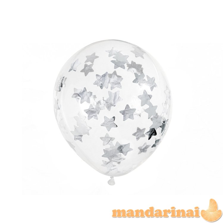 Confetti balloons - stars, 30cm, silver (1 pkt / 6 pc.)