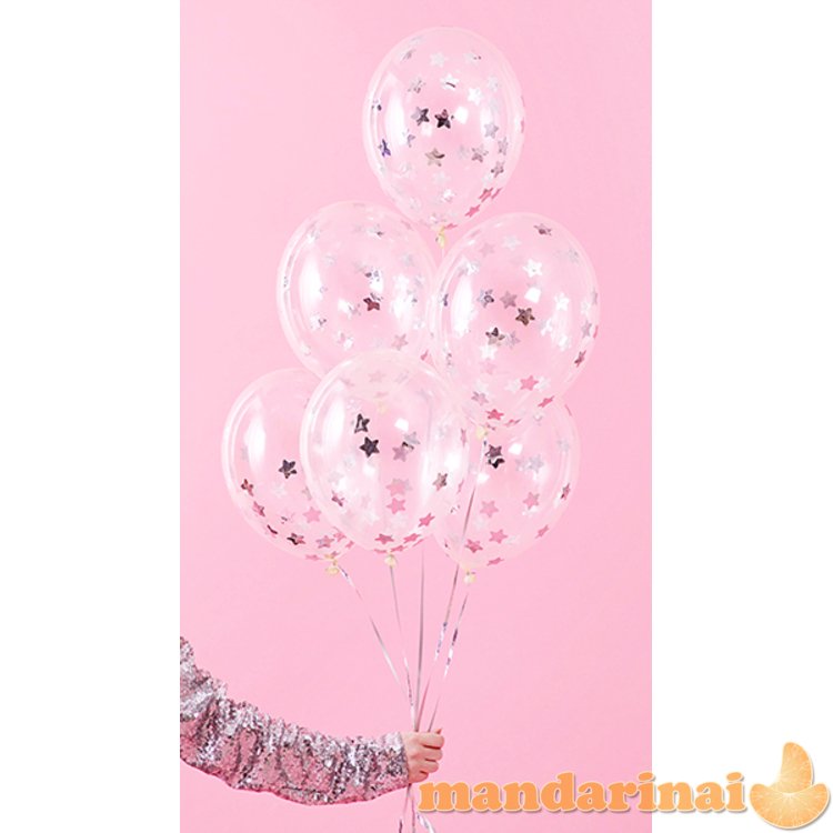 Confetti balloons - stars, 30cm, silver (1 pkt / 6 pc.)