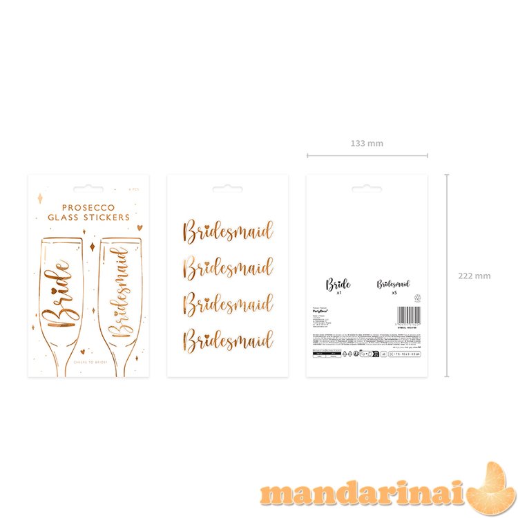 Glass stickers Bride & Bridesmaid , rose gold (1 pkt / 6 pc.)