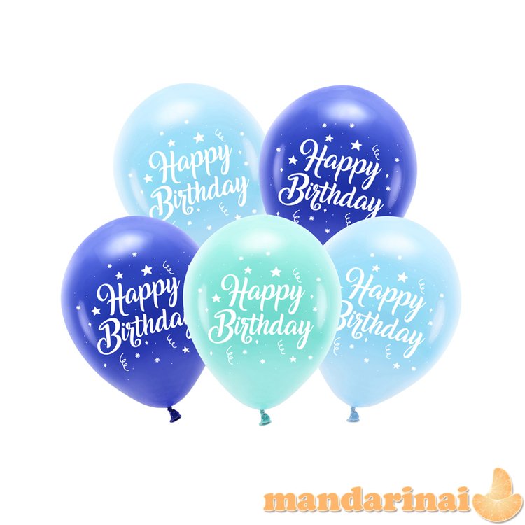 Eco Balloons 26 cm, Happy Birthday, blue (1 pkt / 5 pc.)