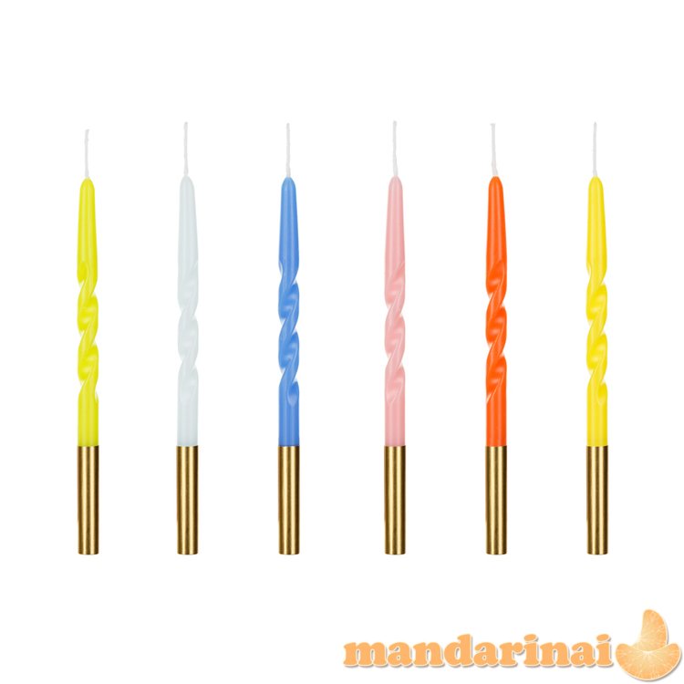 Twisted Birthday Candles, mix, 14 cm (1 pkt / 6 pc.)