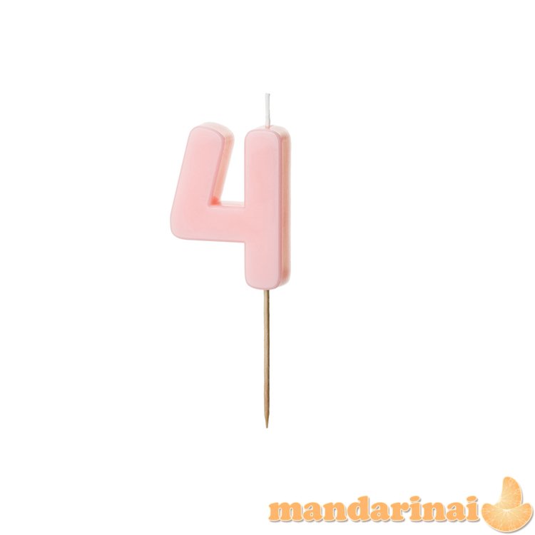 Birthday candle Number 4, light pink, 5.5 cm