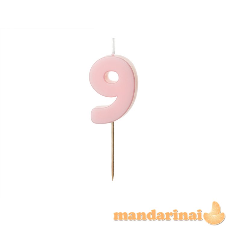 Birthday candle Number 9, light pink, 5.5 cm