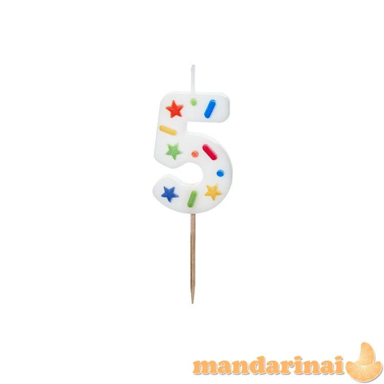 Birthday Candle Number 5 , white confetti, 5.5cm