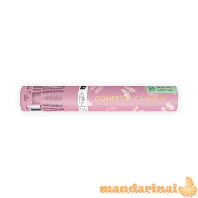 Confetti cannon with butterflies, pink, 20cm