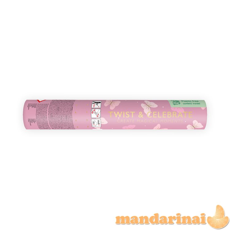 Confetti cannon with butterflies, pink, 20cm