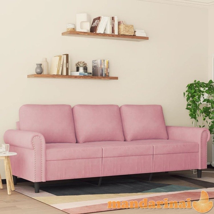 Trivietė sofa, rožinės spalvos, 180cm, aksomas