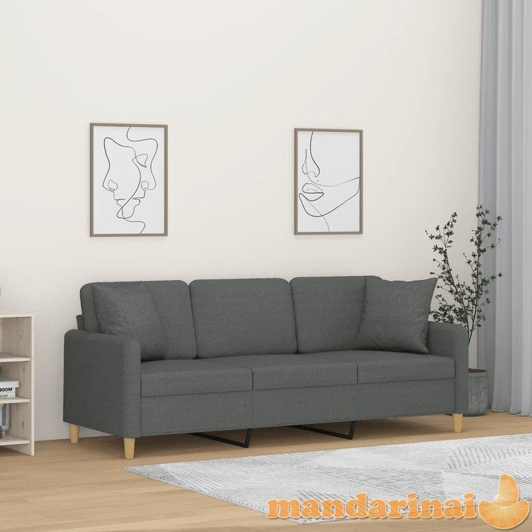 Trivietė sofa su pagalvėlėmis, tamsiai pilka, 180cm, audinys