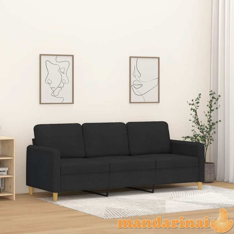 Trivietė sofa, juodos spalvos, 180cm, audinys