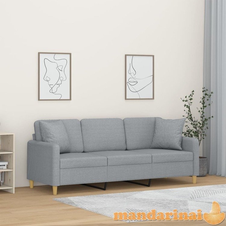 Trivietė sofa su pagalvėlėmis, šviesiai pilka, 180cm, audinys