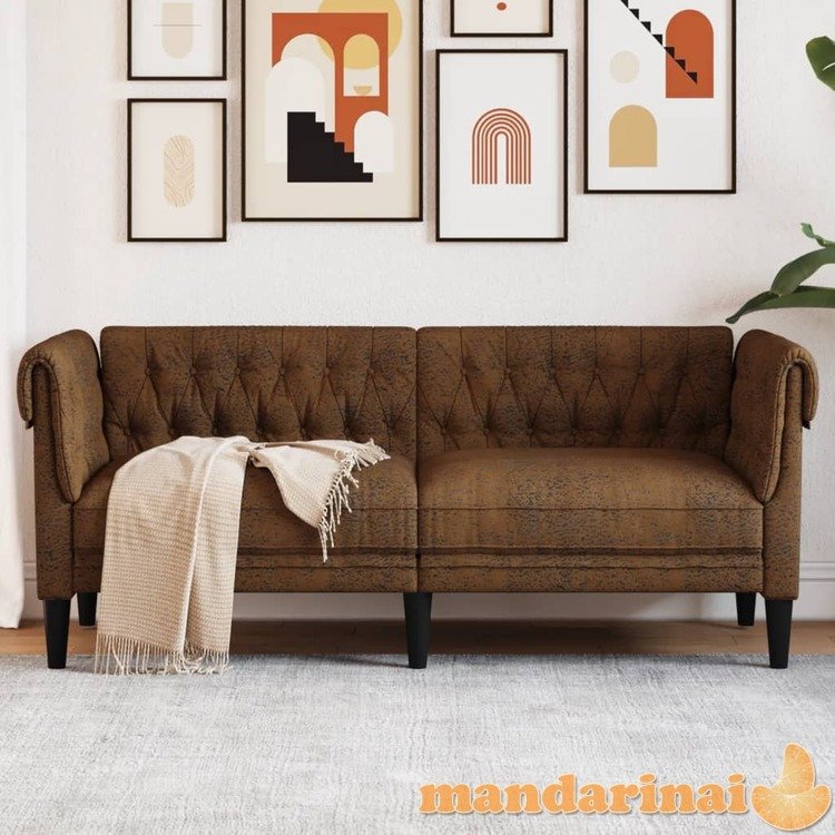 Dvivietė chesterfield sofa, rudos spalvos, audinys