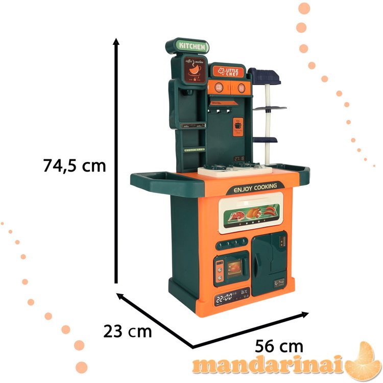 Vaikiška plastikinė virtuvė su čiaupo žibintais, 77 daiktų rinkinys