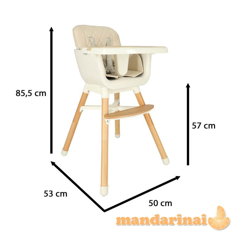 Maitinimo kėdutė su atrama kojoms medinėmis smėlio spalvos kojomis