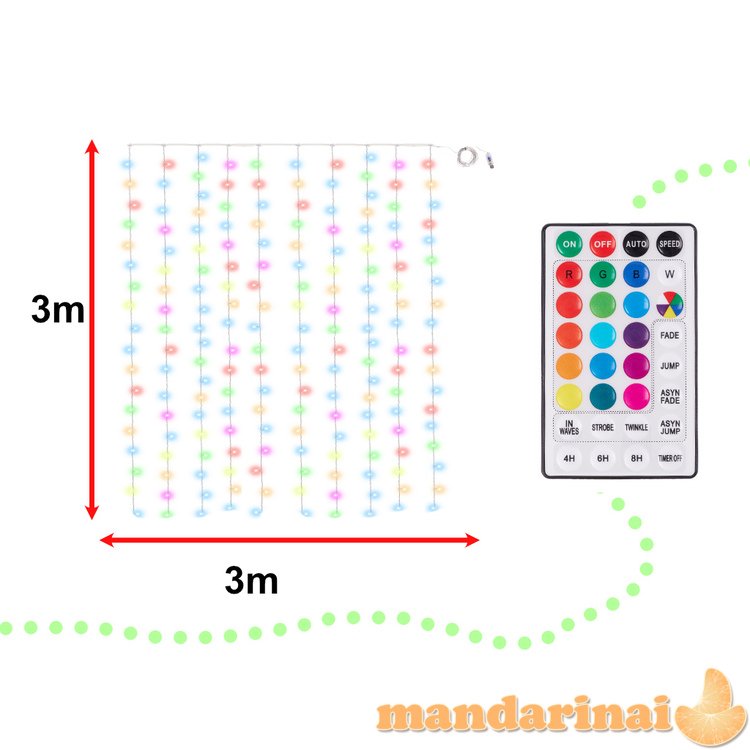 LED  3x3M 200LED USB + nuotolinio valdymo pultas 16 -i