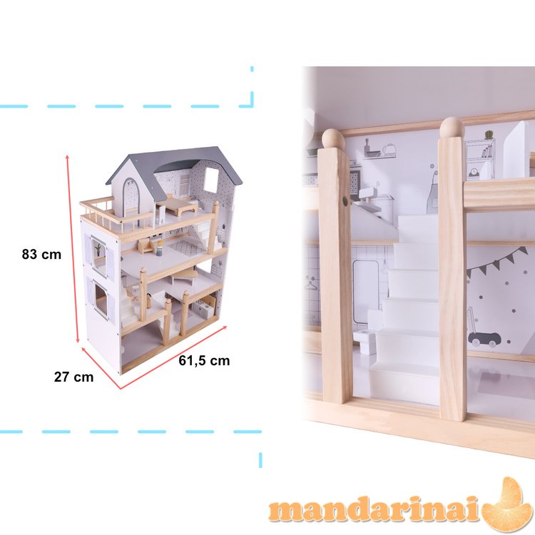 Medinis lėlių namelis + baldai 80cm