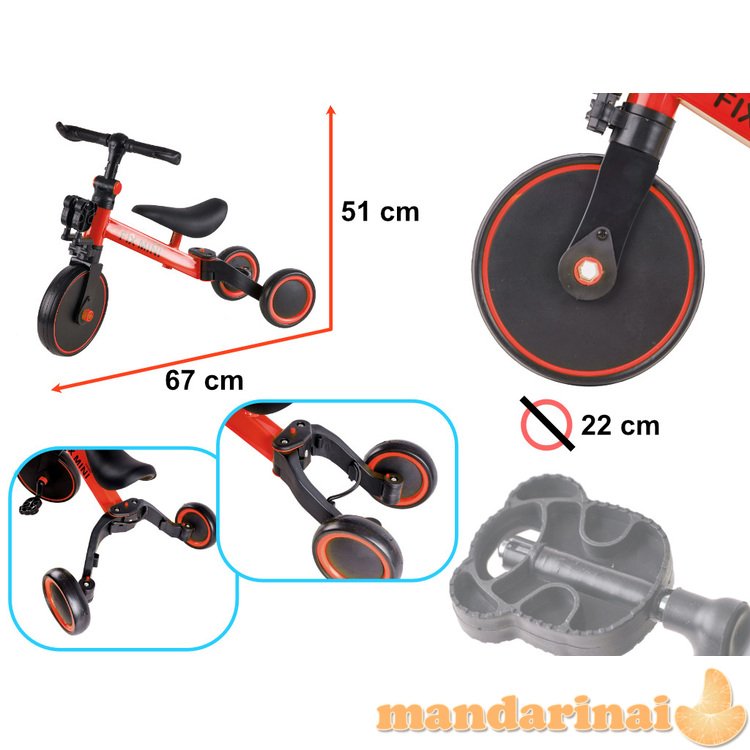 Trike Fix Mini visureigis triratis 3 in 1 su raudonais pedalais